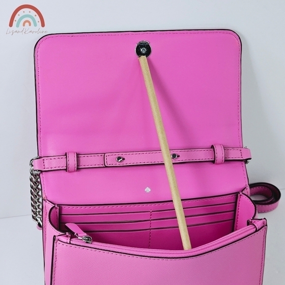 Kate Spade Cameron Monotone Barbie Pink Small Flap Leather Crossbody Bag - Picture 10 of 14